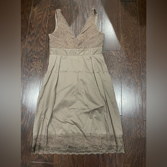 ANTHROPOLOGIE MOULINETTE SOEURS Size 2 Brown Gertie Lace Dress V Neck Pockets - Picture 1 of 8